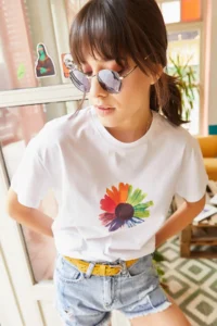 Olalook Women White Flower Printed T-shirt - Image 4