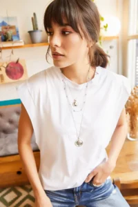 Olalook Women's White Underarm Piece Bat T-shirt