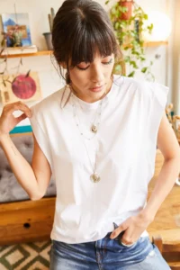 Olalook Women's White Underarm Piece Bat T-shirt - Image 2