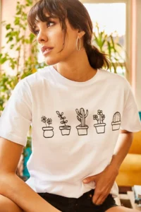 Olalook Women White Cactus Printed T-shirt - Image 2