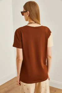 Olalook Women's Stone Brown Asymmetric Block T-Shirt - Image 7