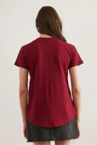Olalook Women Burgundy V-neck Flared T-Shirt - Image 2
