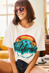 Olalook Women Ecru Rainbow Printed T-Shirt