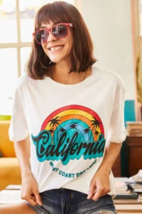 Olalook Women Ecru Rainbow Printed T-Shirt - Image 3