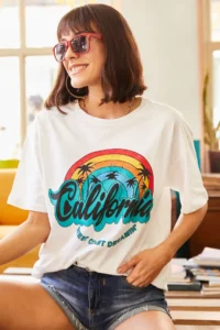 Olalook Women Ecru Rainbow Printed T-Shirt - Image 4