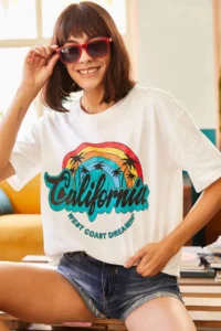 Olalook Women Ecru Rainbow Printed T-Shirt - Image 5
