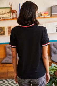 Olalook Women's Black Sleeve and Collar Detailed T-Shirt - Image 7