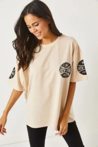 Olalook Newyork Beige Front Back Printed 2 thread Unisex Oversize T-Shirt - Image 2