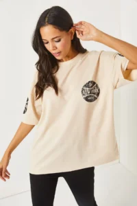 Olalook Newyork Beige Front Back Printed 2 thread Unisex Oversize T-Shirt - Image 3