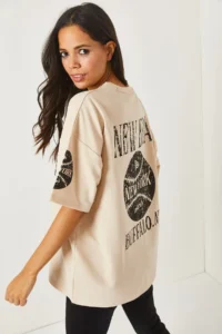 Olalook Newyork Beige Front Back Printed 2 thread Unisex Oversize T-Shirt - Image 6