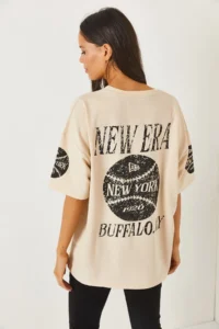 Olalook Newyork Beige Front Back Printed 2 thread Unisex Oversize T-Shirt - Image 7