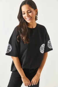 Olalook Women's New York Black Front Back Printed 2 thread Unisex Oversize T-Shirt - Image 4