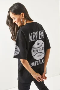 Olalook Women's New York Black Front Back Printed 2 thread Unisex Oversize T-Shirt - Image 6