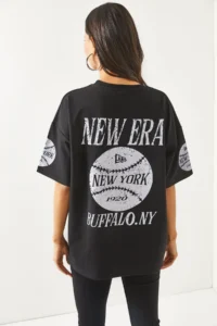 Olalook Women's New York Black Front Back Printed 2 thread Unisex Oversize T-Shirt - Image 7