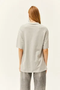 Olalook Women's Dolphin Gray Buttoned Side Cotton T-Shirt - Image 6