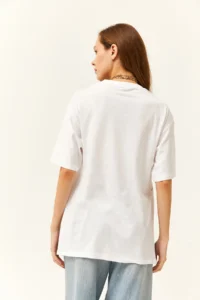 Olalook Women's White Cotton T-Shirt with Gold Buttons on the Sides - Image 6