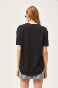 Olalook Women's Black Modal Touch Soft Textured Oval Bottom T-Shirt - Image 7