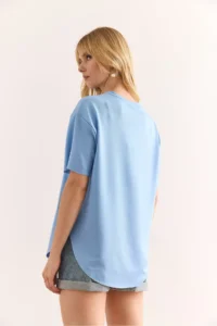 Olalook Women's Baby Blue Modal T-Shirt with Soft Textured Oval Bottom - Image 2