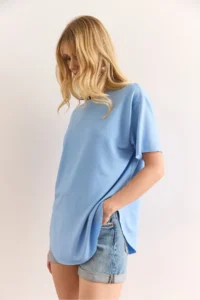 Olalook Women's Baby Blue Modal T-Shirt with Soft Textured Oval Bottom - Image 3