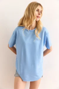 Olalook Women's Baby Blue Modal T-Shirt with Soft Textured Oval Bottom - Image 4