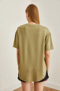 Olalook Women's Khaki Modal Touch Soft Textured Oval Bottom T-Shirt - Image 5