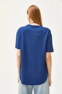 Olalook Women's Navy Blue Modal Touched Soft Textured Oval Bottom T-Shirt - Image 5