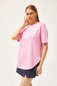 Olalook Women's Candy Pink Modal Touched Soft Textured Oval Bottom T-Shirt - Image 4