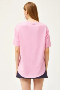 Olalook Women's Candy Pink Modal Touched Soft Textured Oval Bottom T-Shirt - Image 5