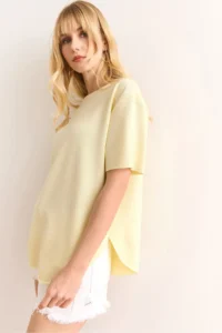 Olalook Women's Yellow Modal Touch Soft Textured Oval Bottom T-Shirt