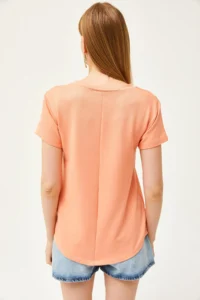 Olalook Women's Peach Deep V-Neck Modal T-Shirt - Image 5