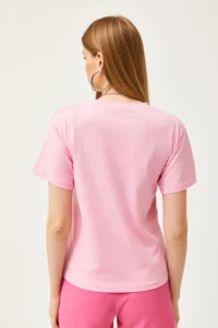Olalook Women's Pink Crew Neck Basic T-Shirt - Image 6
