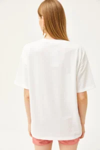 Olalook Women's Ecru Mom Embroidered 2 Thread Oversize T-Shirt - Image 5