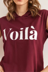 Olalook Women's Burgundy Armpit Piece Hooded Cotton T-Shirt - Image 5