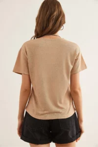 Olalook Women's Beige Flared Loose Crew Neck Crop T-Shirt - Image 2