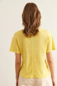 Olalook Women Yellow Flared V-neck Crop T-Shirt TSH- - Image 2