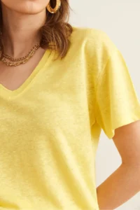 Olalook Women Yellow Flared V-neck Crop T-Shirt TSH- - Image 7
