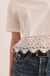 Olalook Women Ecru Skirt with Guipure Detail T-Shirt - Image 5