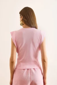 Olalook Women's Pink Stone Detailed Single Jersey Cotton T-Shirt - Image 3