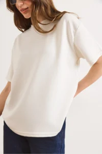 Olalook Women's White Soft Textured Soild Loose Fit T-Shirt - Image 6