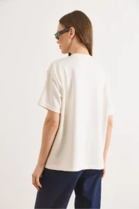 Olalook Women's White Soft Textured Soild Loose Fit T-Shirt - Image 7