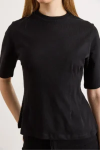 Olalook Women's Black Crew Neck Cotton Peplum T-Shirt - Image 5