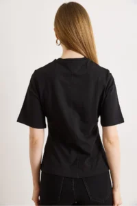 Olalook Women's Black Crew Neck Cotton Peplum T-Shirt - Image 6