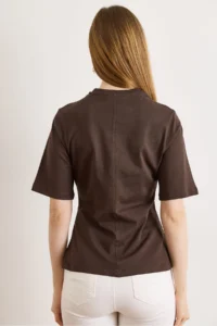 Olalook Women's Brown Crew Neck Cotton Peplum T-Shirt - Image 6