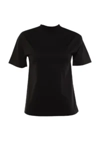 TRENDYOLMİLLA Black 100% Cotton Basic Regular/Normal Pattern Dog collar Knitting T-Shirt - Image 13