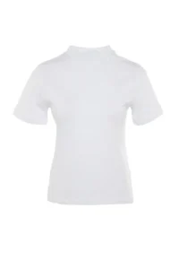 TRENDYOLMİLLA White 100% Cotton Basic Regular/Normal Pattern Dog collar Knitting T-Shirt - Image 10