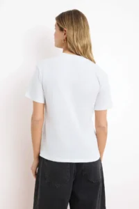TRENDYOLMİLLA White 100% Cotton Basic Regular/Normal Pattern Dog collar Knitting T-Shirt - Image 4