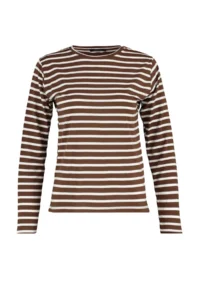 TRENDYOLMİLLA Brown Striped Basic Crew Neck Knitting T-Shirt - Image 6