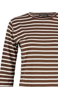 TRENDYOLMİLLA Brown Striped Basic Crew Neck Knitting T-Shirt - Image 7