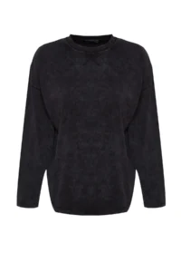 TRENDYOLMİLLA Anthracite Thick Cotton Aged Effect Relaxed Pattern Crew Neck Knitting T-Shirt - Image 7