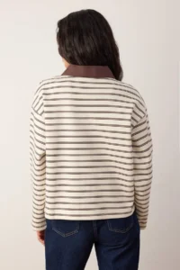 TRENDYOLMİLLA Brown Striped More Sustainable Weaving Collared Oversized Knitting T-Shirt/Sweatshirt - Image 4